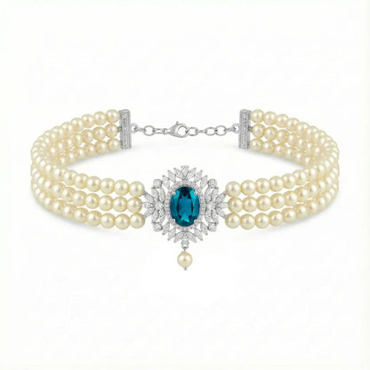 Conjunto Pendientes Cilla + Choker Cella Plata Azul Turquesa