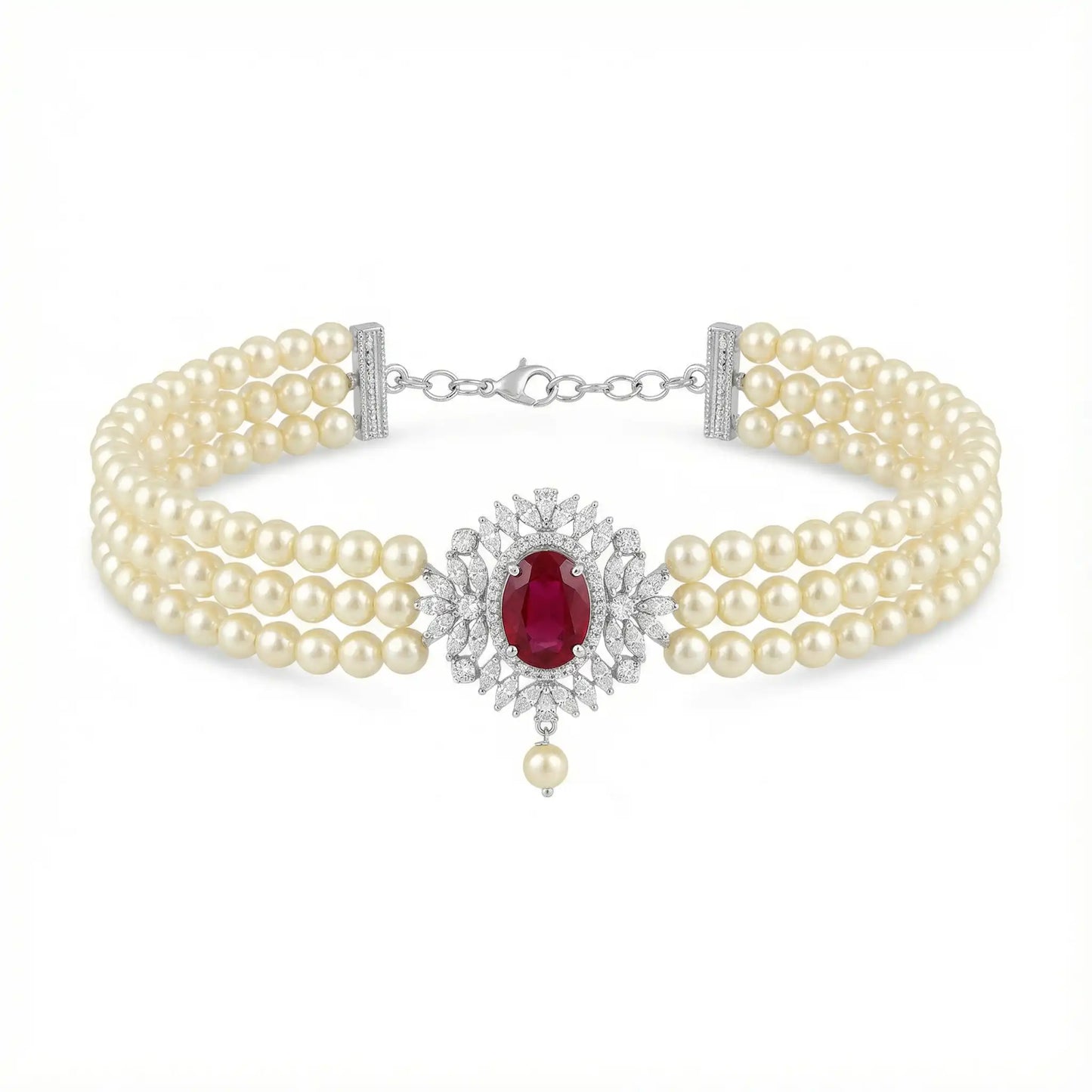 Choker Cella Plata Rubí y Perlas