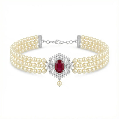 Conjunto Pendientes Cilla + Choker Cella Plata Rubí