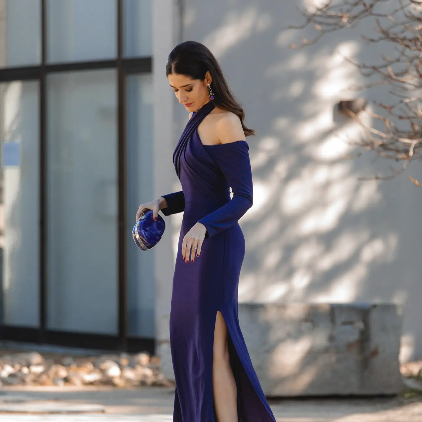 Clutch Ovalado Aguas Plata Morado (con imperfecciones)