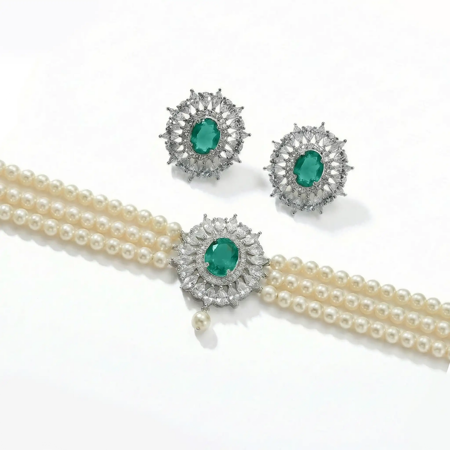 Conjunto Pendientes Cilla + Choker Cella Plata Verde