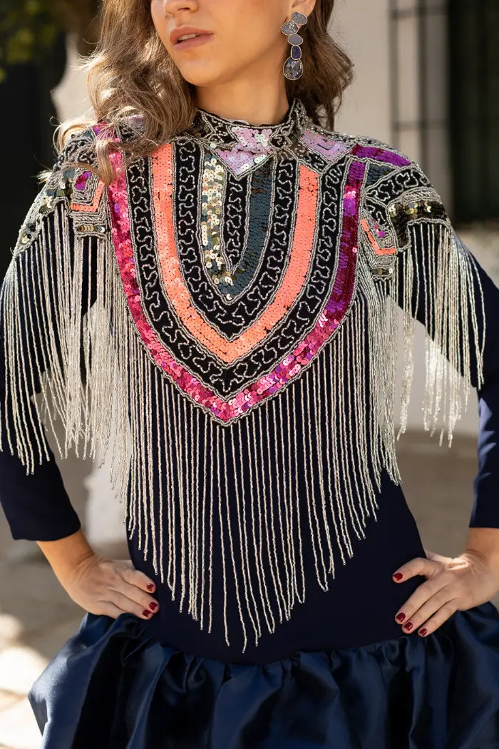 Capa Joya Multi Étnica Lila, Naranja flúor y Fucsia