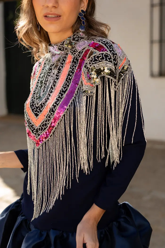 Capa Joya Multi Étnica Lila, Naranja flúor y Fucsia