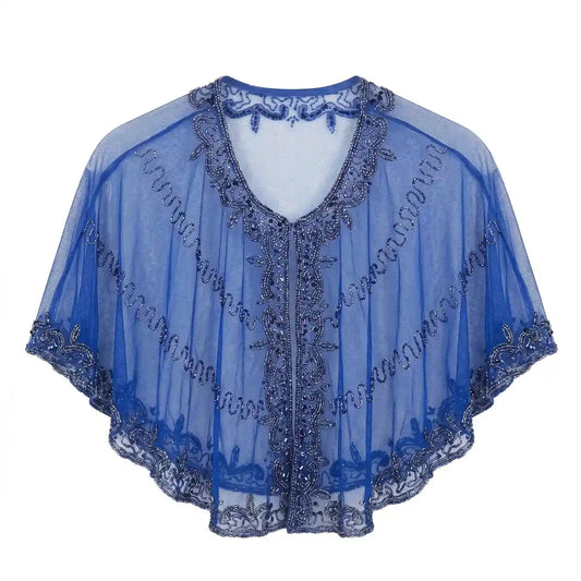Velaria Embroidered Tulle Cape Klein Blue and Chrome