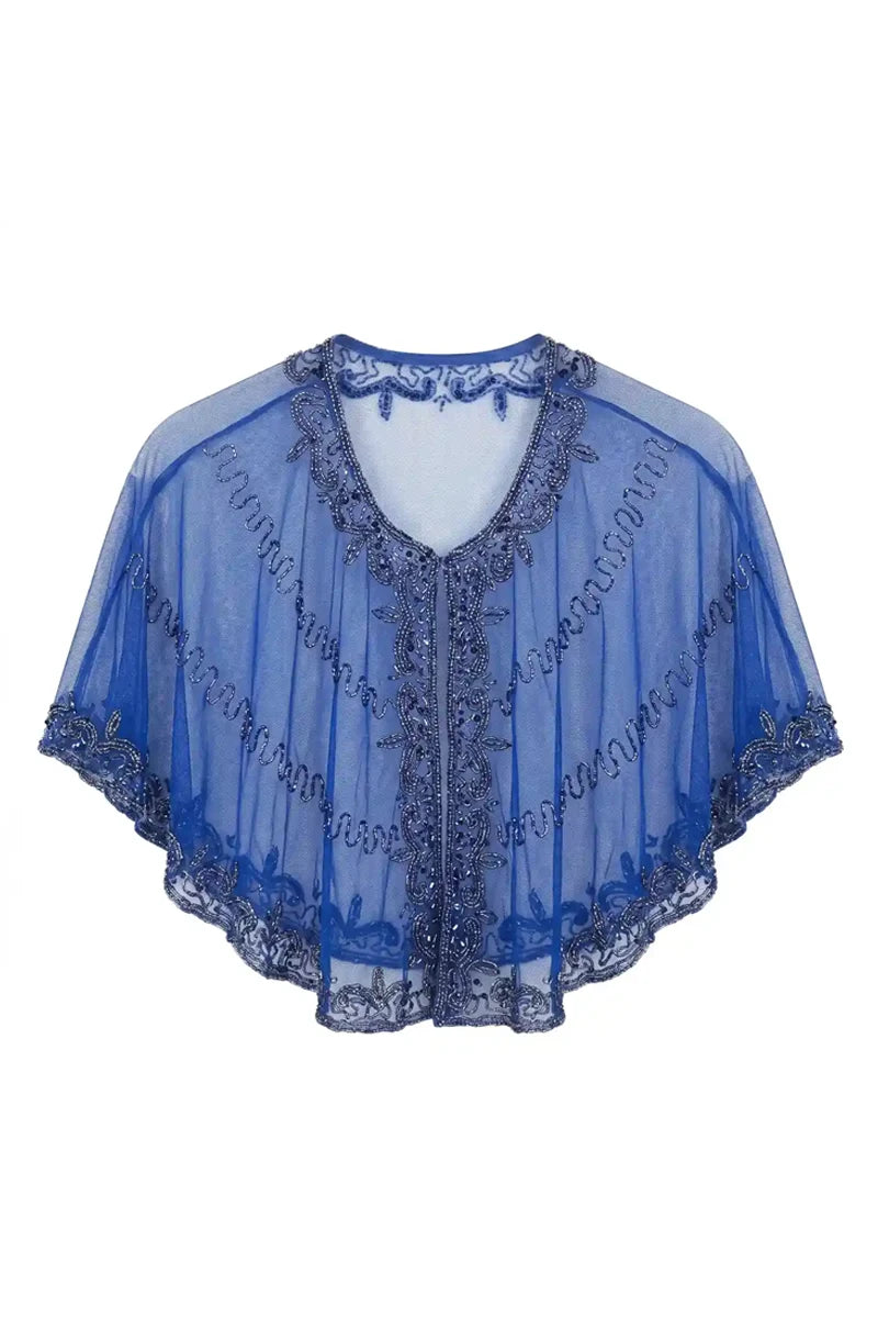Velaria Embroidered Tulle Cape Klein Blue and Chrome