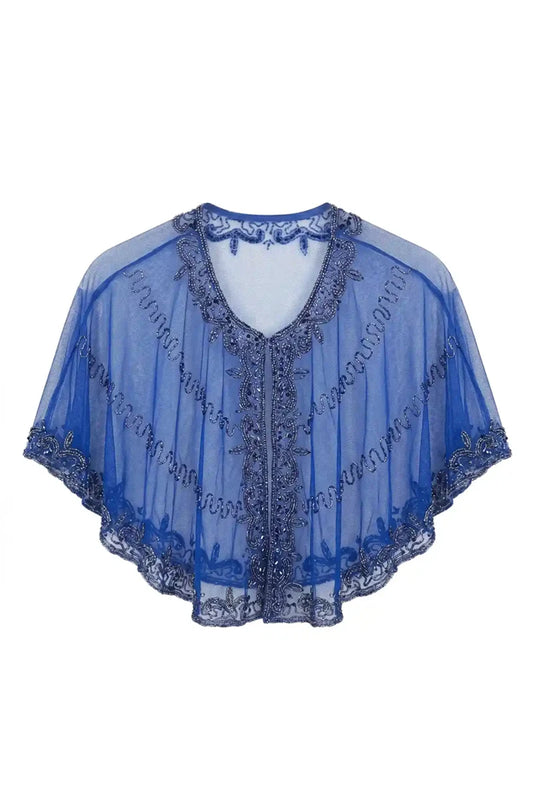 Velaria Embroidered Tulle Cape Klein Blue and Chrome