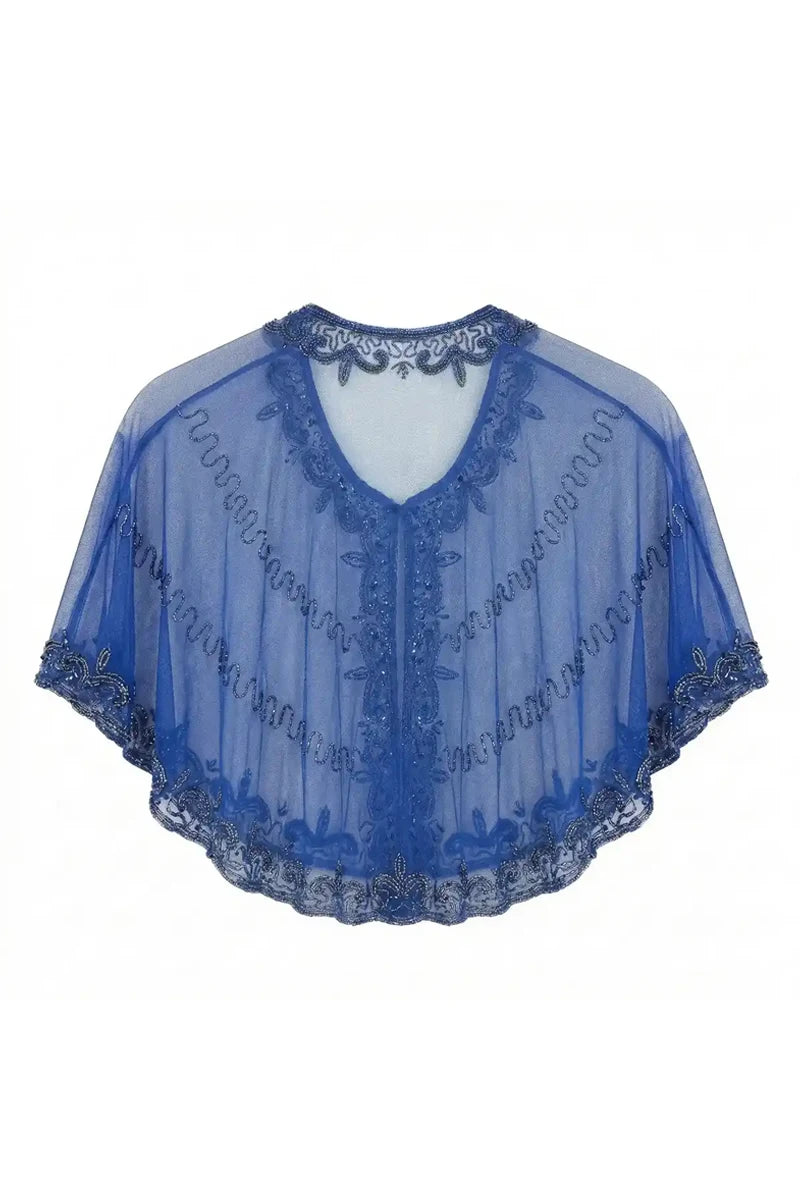 Velaria Embroidered Tulle Cape Klein Blue and Chrome