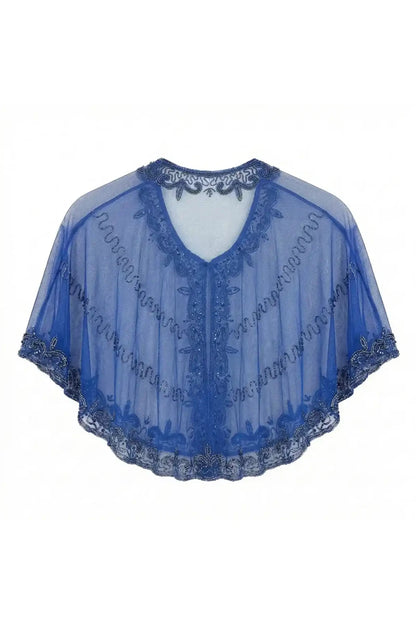 Velaria Embroidered Tulle Cape Klein Blue and Chrome