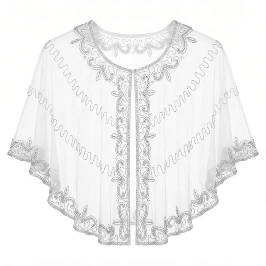 Capa Tul Bordada Velaria Blanca y Plateada