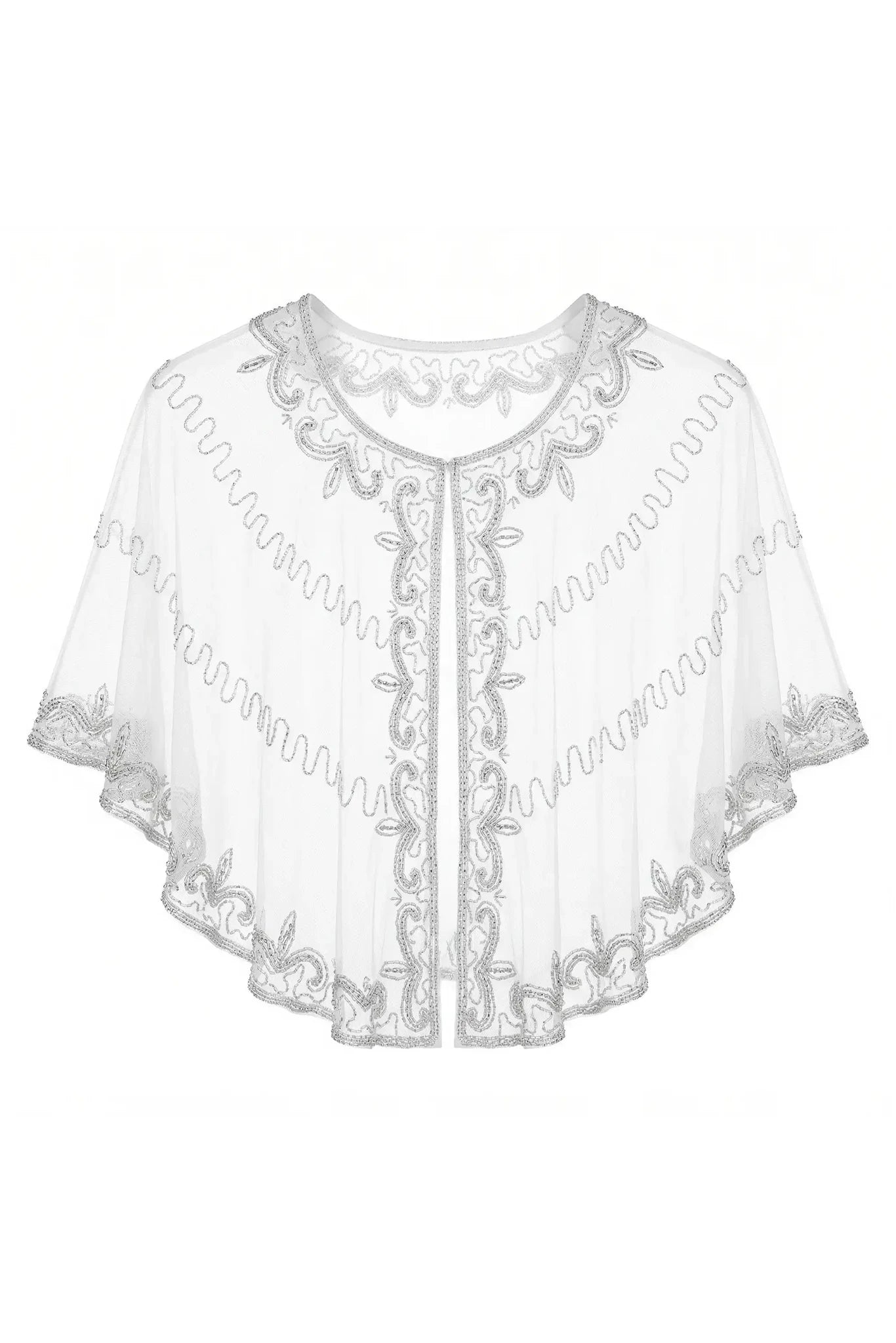 Capa Tul Bordada Velaria Blanca y Plateada