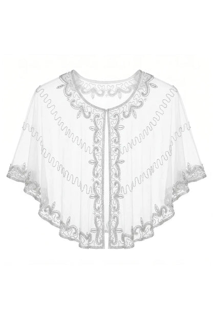 Capa Tul Bordada Velaria Blanca y Plateada