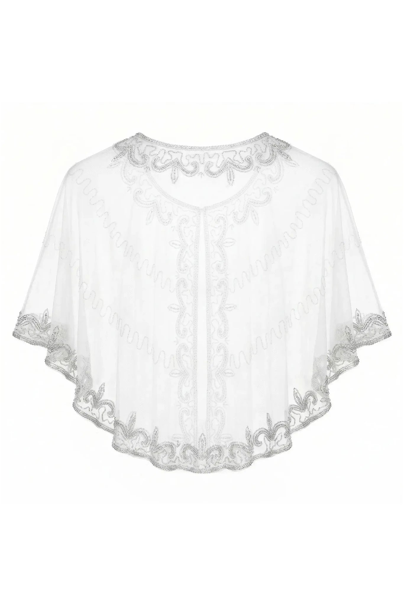 Capa Tul Bordada Velaria Blanca y Plateada