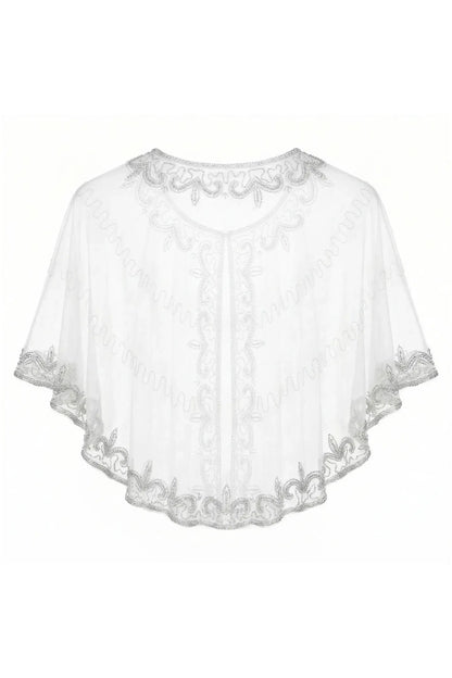 Capa Tul Bordada Velaria Blanca y Plateada