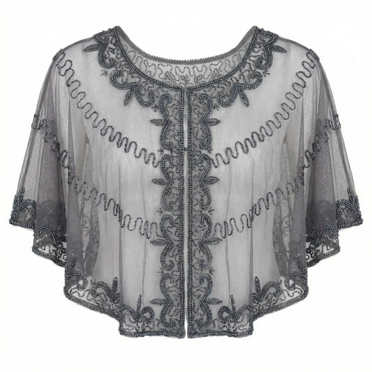 Capa Tul Bordada Velaria Gris Plomo y Cromo