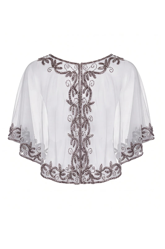 Capa Tul Bordada Velaria Gris y Plateado