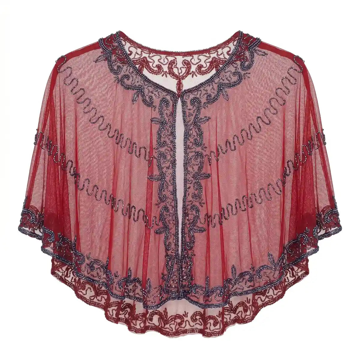 Capa Tul Bordada Velaria Rojo y Cromo