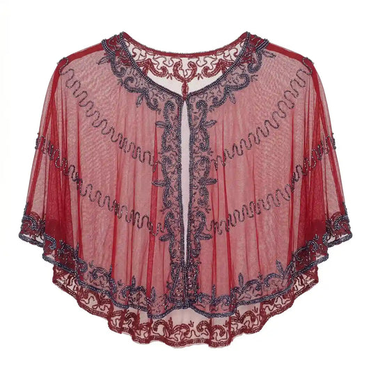 Capa Tul Bordada Velaria Rojo y Cromo