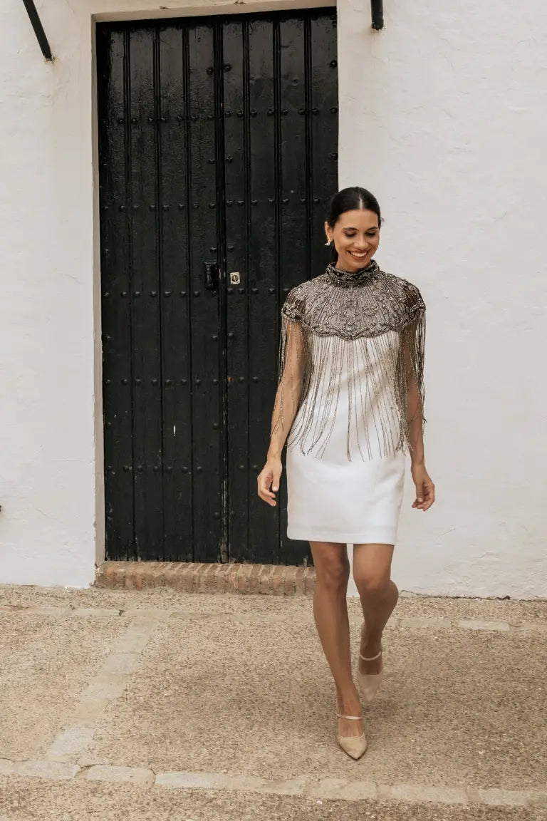 Capa Joya Bollywood Plateado y Negro