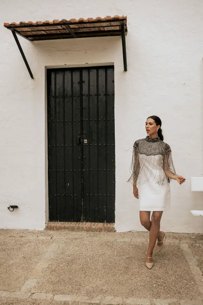 Capa Joya Bollywood Plateado y Negro