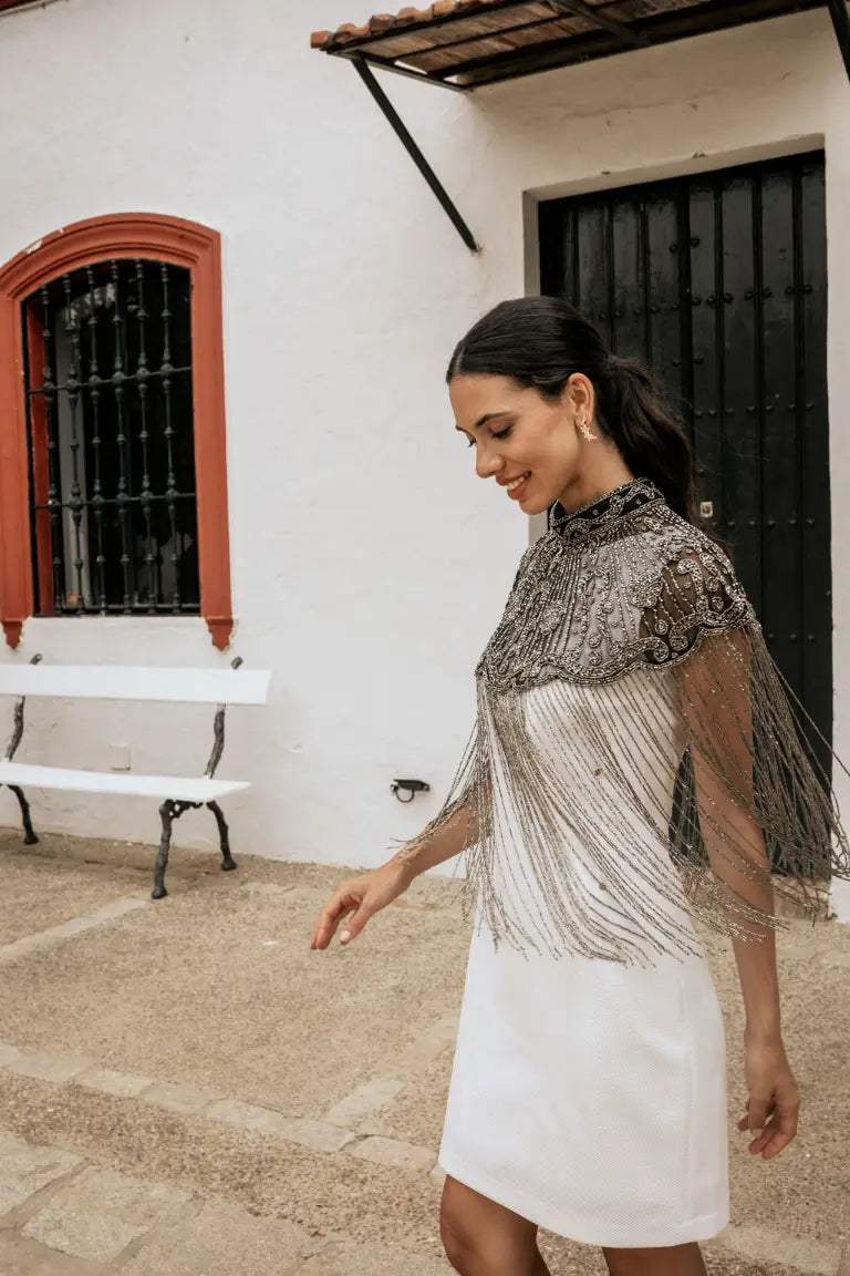 Capa Joya Bollywood Plateado y Negro