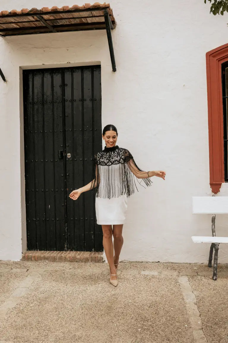 Capa Joya Bollywood Plateado y Negro