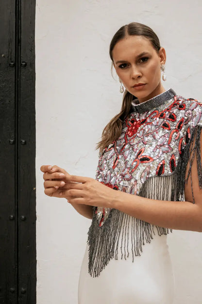 Capa Joya Elvy Gris perla, Iridiscente, Rosa y Rojo