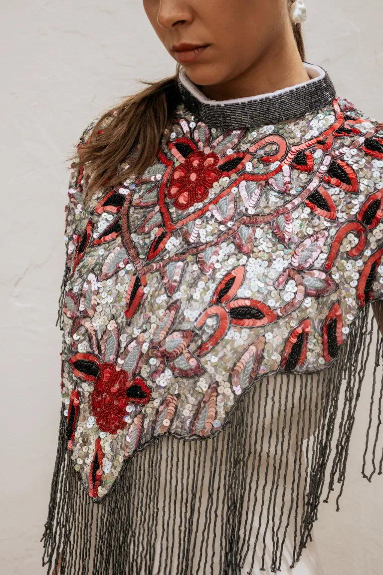 Capa Joya Elvy Gris perla, Iridiscente, Rosa y Rojo