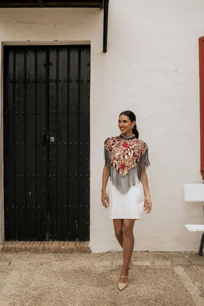 Capa Joya Elvy Gris perla, Dorado, Naranja y Rojo