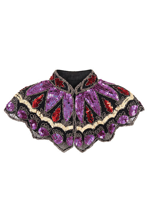Cuello Joya Zardozi Negro, Morado y Rojo