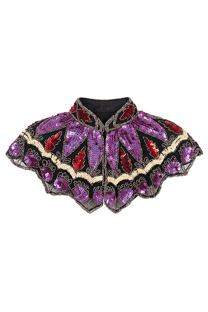 Cuello Joya Zardozi Negro, Morado y Rojo