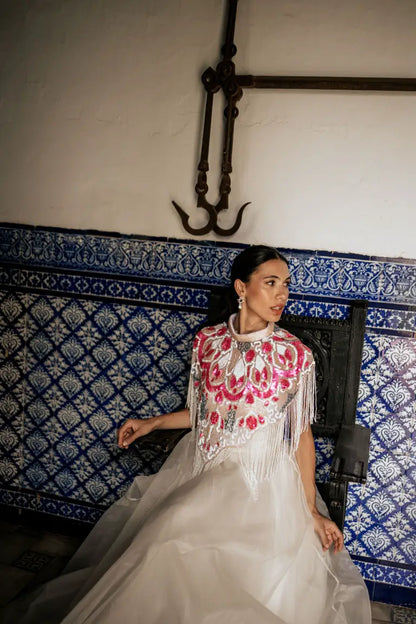 Capa Joya Elvy Rosa salmón, Fucsia, Azul y Blanco