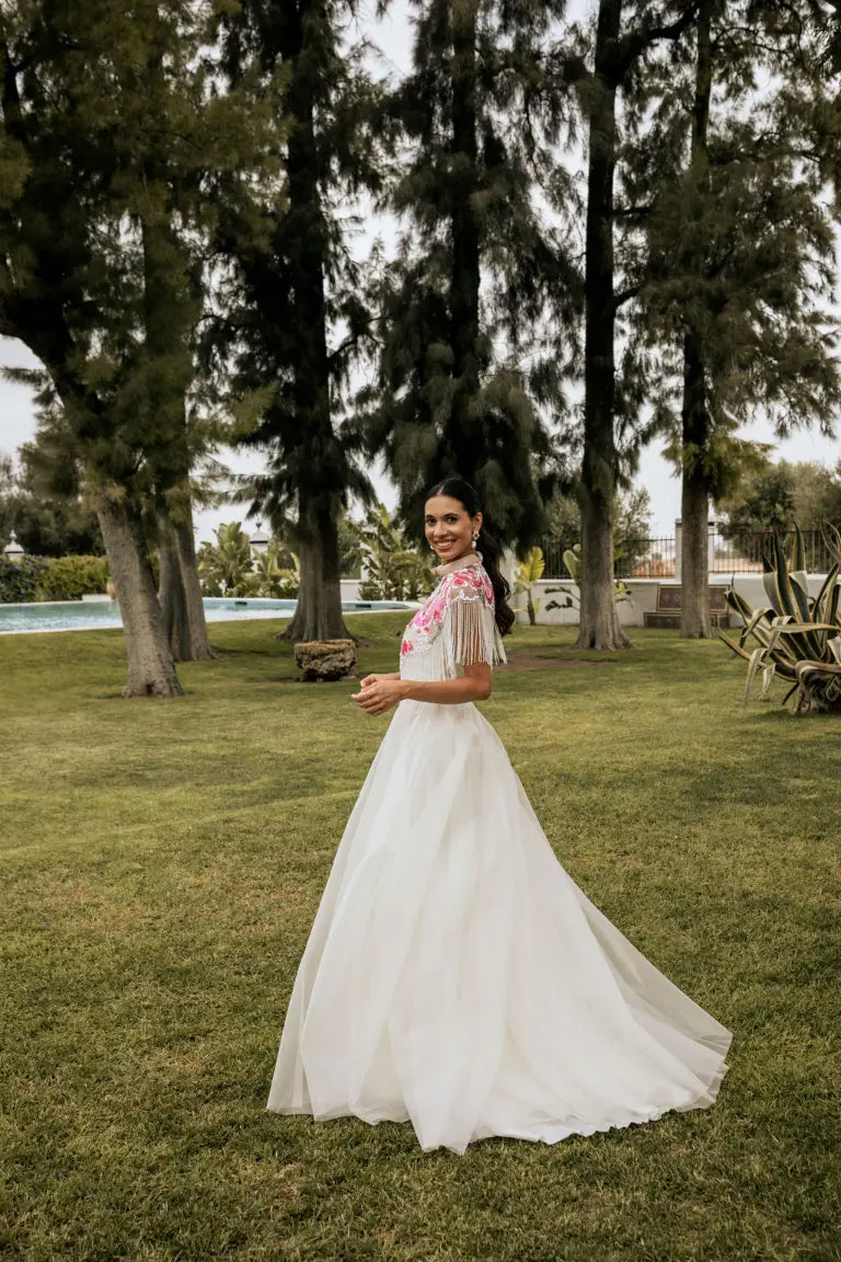 Capa Joya Elvy Rosa salmón, Fucsia, Azul y Blanco