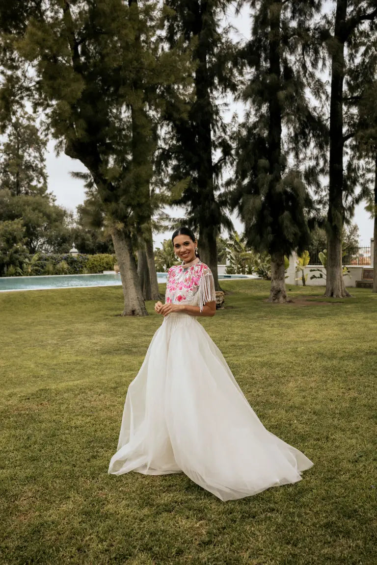 Capa Joya Elvy Rosa salmón, Fucsia, Azul y Blanco