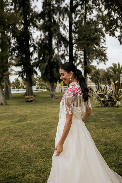 Capa Joya Elvy Rosa salmón, Fucsia, Azul y Blanco