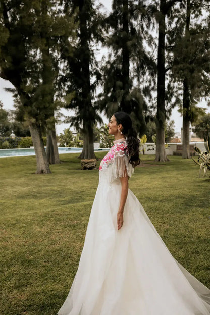 Capa Joya Elvy Rosa salmón, Fucsia, Azul y Blanco