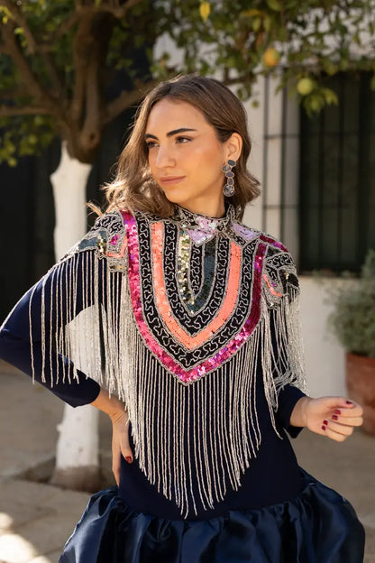 Capa Joya Multi Étnica Lila, Naranja flúor y Fucsia