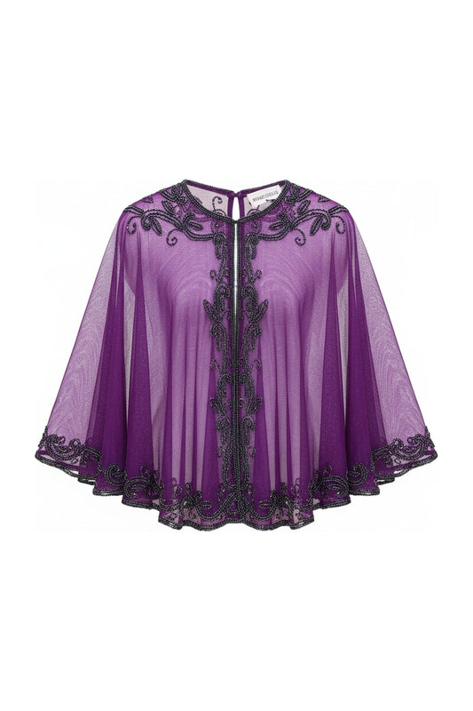 Capa Tul Bordada Velaria Morado y Cromo