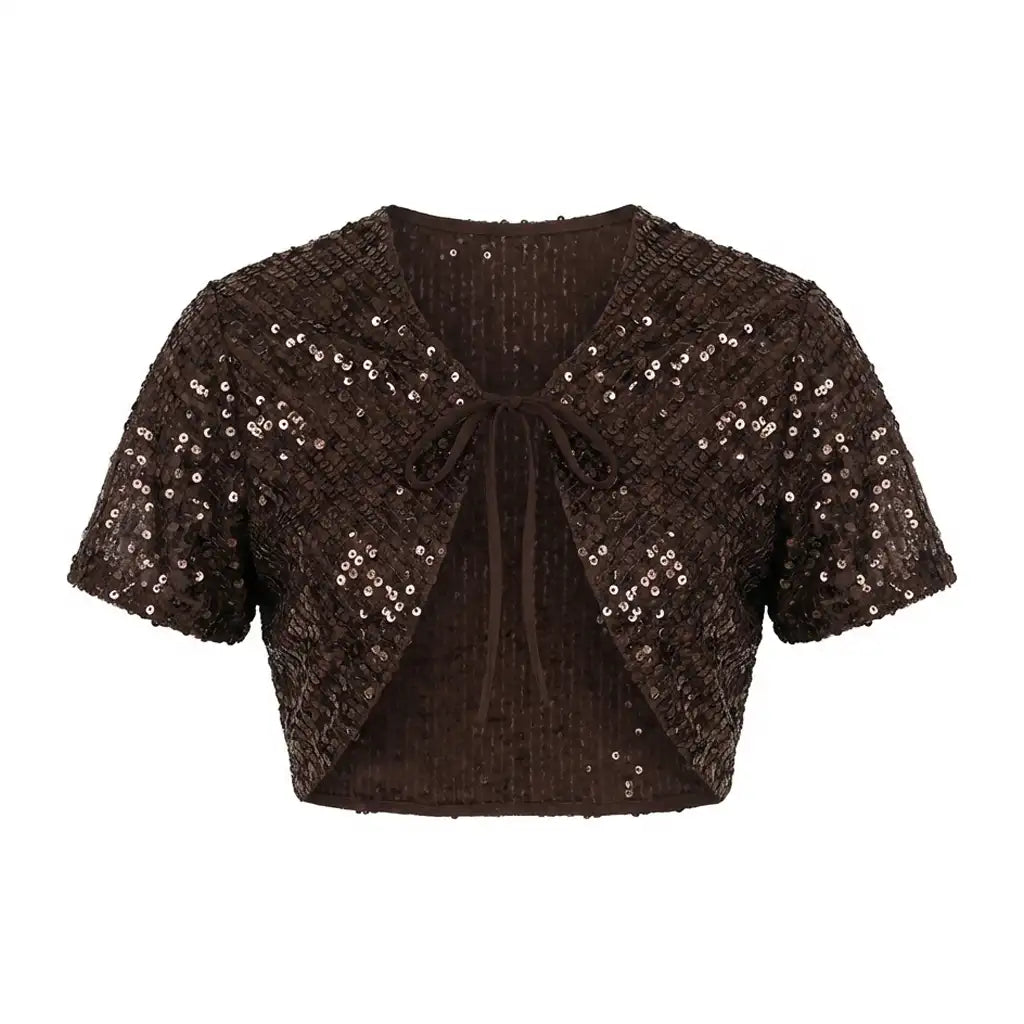 Liora Short Sleeve Sequin Jacket Brown