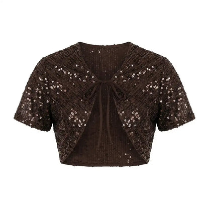 Liora Short Sleeve Sequin Jacket Brown