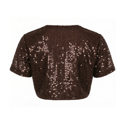 Liora Short Sleeve Sequin Jacket Brown