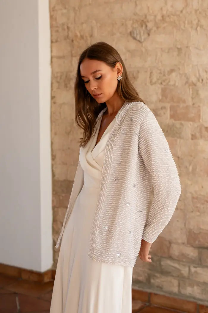 Chaqueta Joya Perlas Blanca