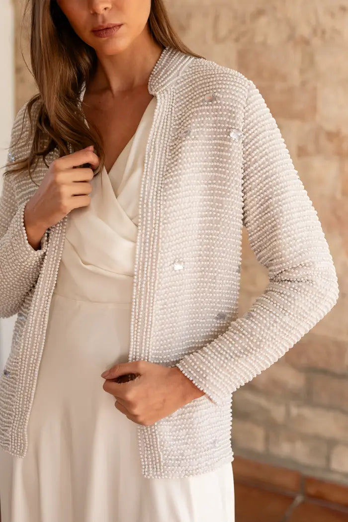 Chaqueta Joya Perlas Blanca