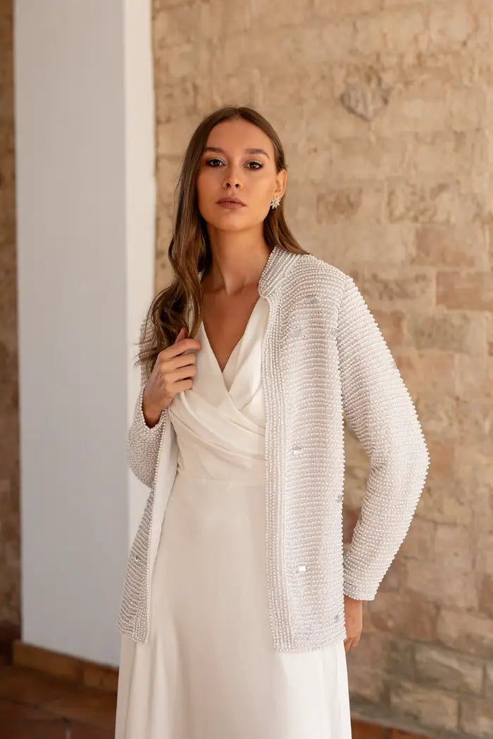 Chaqueta Joya Perlas Blanca