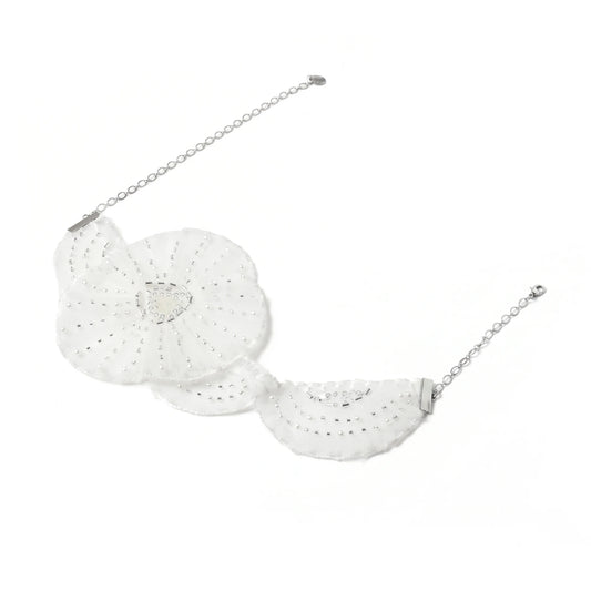 Embroidered Petal Choker Queen Silver White