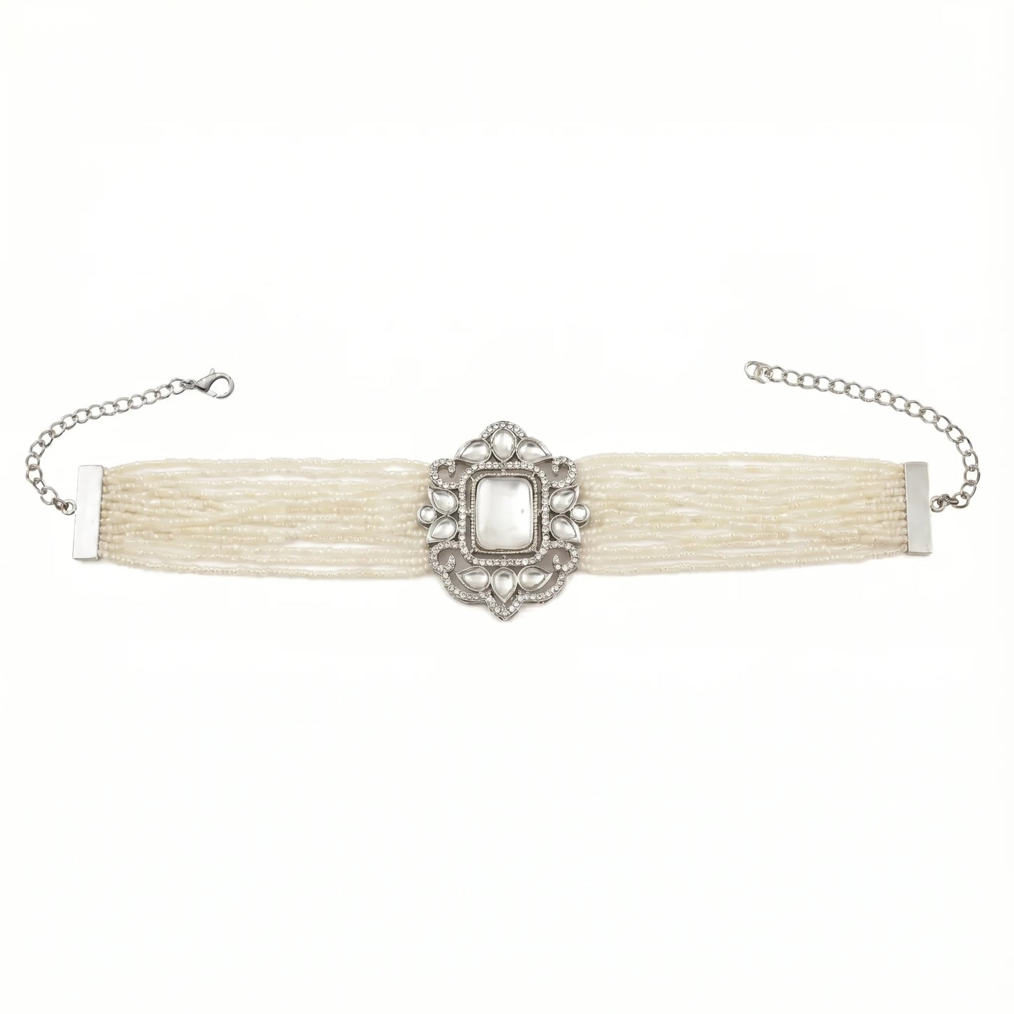 Choker Vintage Baline Plata Mini Perlas