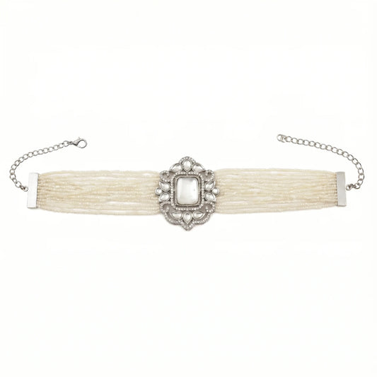 Choker Vintage Baline Plata Mini Perlas