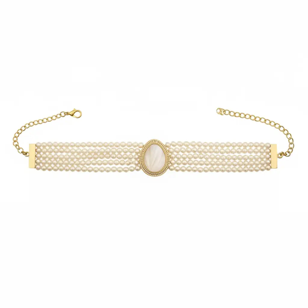 Choker Vintage Isolde 5 lineas Blanco Perlas