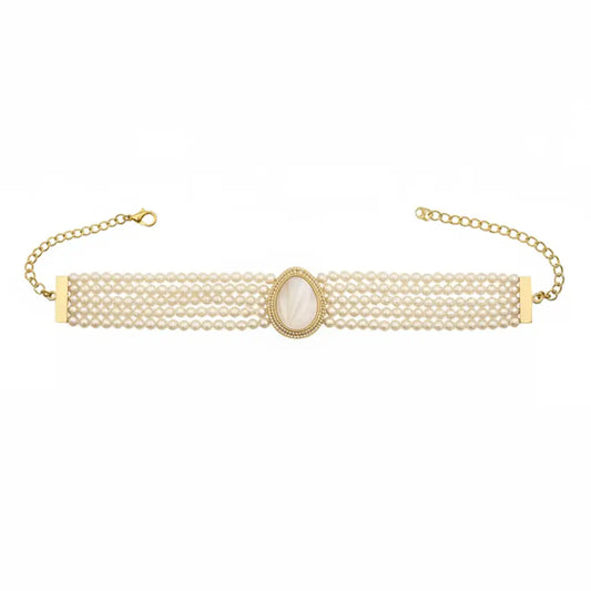 Choker Vintage Isolde 5 lineas Blanco Perlas