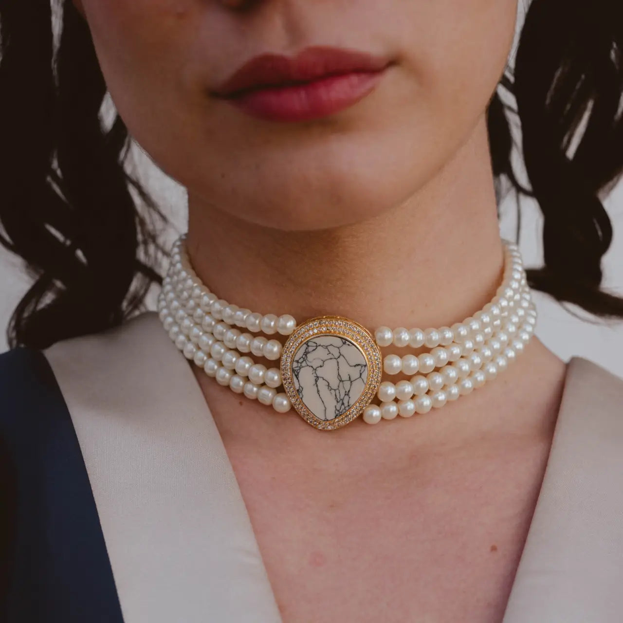 Choker Vintage Eira Mármol Perlas