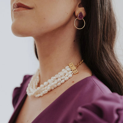 Choker Ladydi Quíntuple Ovalado Perlas